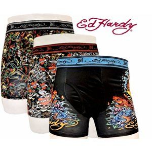 3 PACK ED HARDY PERFORMANCE BOXER BRIEFS SIZE LARGE